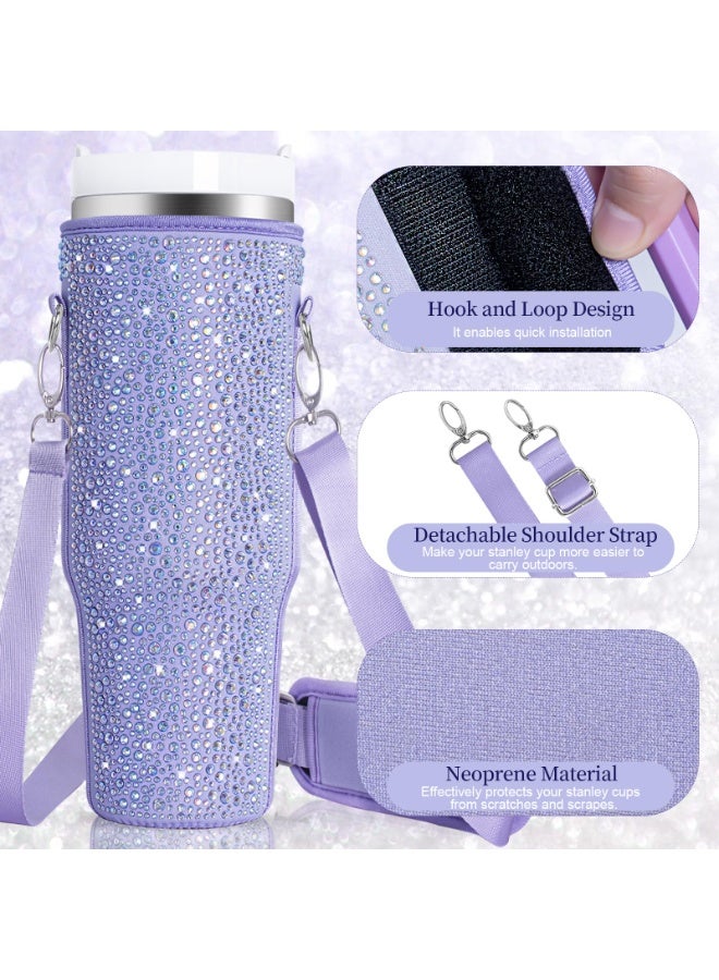 Bling Water Bottle Carrier Bag for Stanley Quencher H2.0 & Adventure 40 oz Tumbler with Handle, Neoprene Water Bottle Holder with Adjustable Strap for Stanley Cup Accessories - Image 4